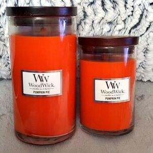 Set of 2 Woodwick Pumpkin Pie 18.6 and 10.8 oz Madison Jars